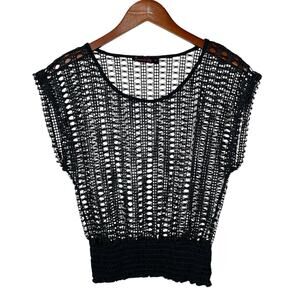 Annabelle Crochet Top Black Open Knit Sleeveless Women's M